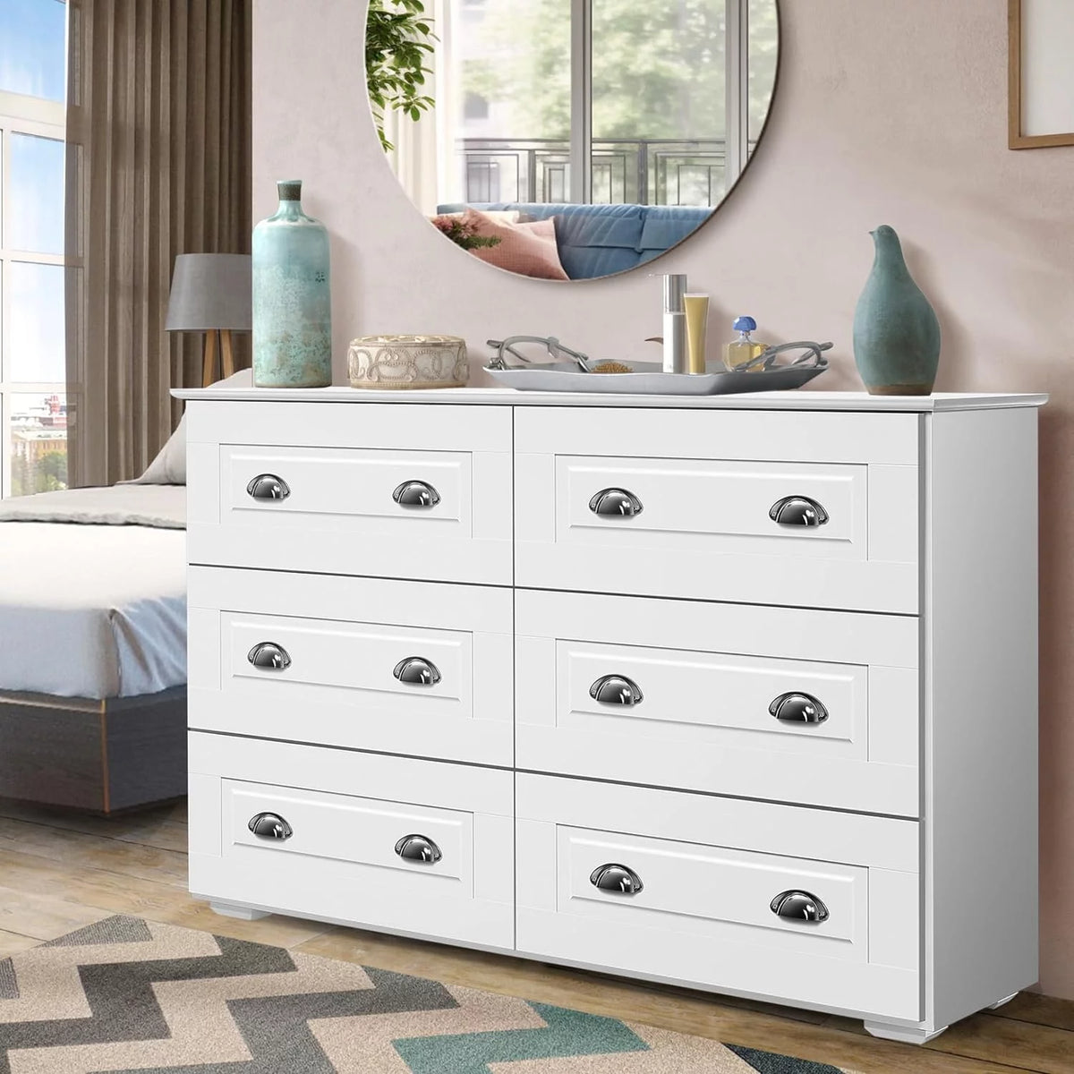 White 6 Drawer Wood Dresser Z92028