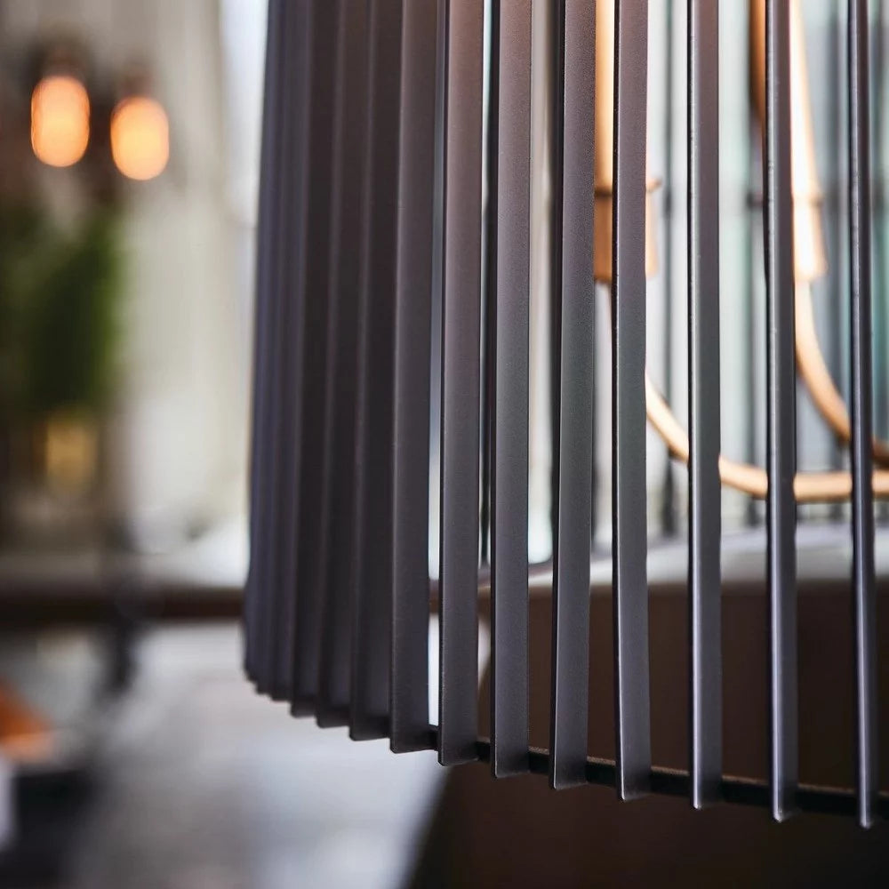 6-Light Chandelier Natural Brass Matte Black Slatted Shade J979731
