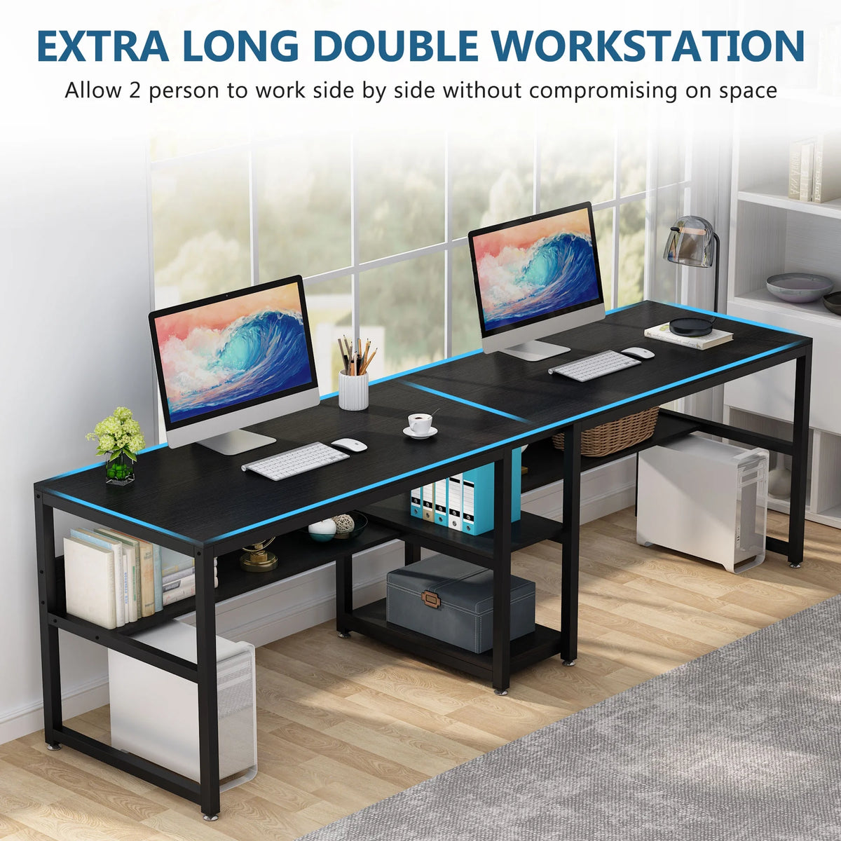 78.7" Double Desk with Shelf Q486
