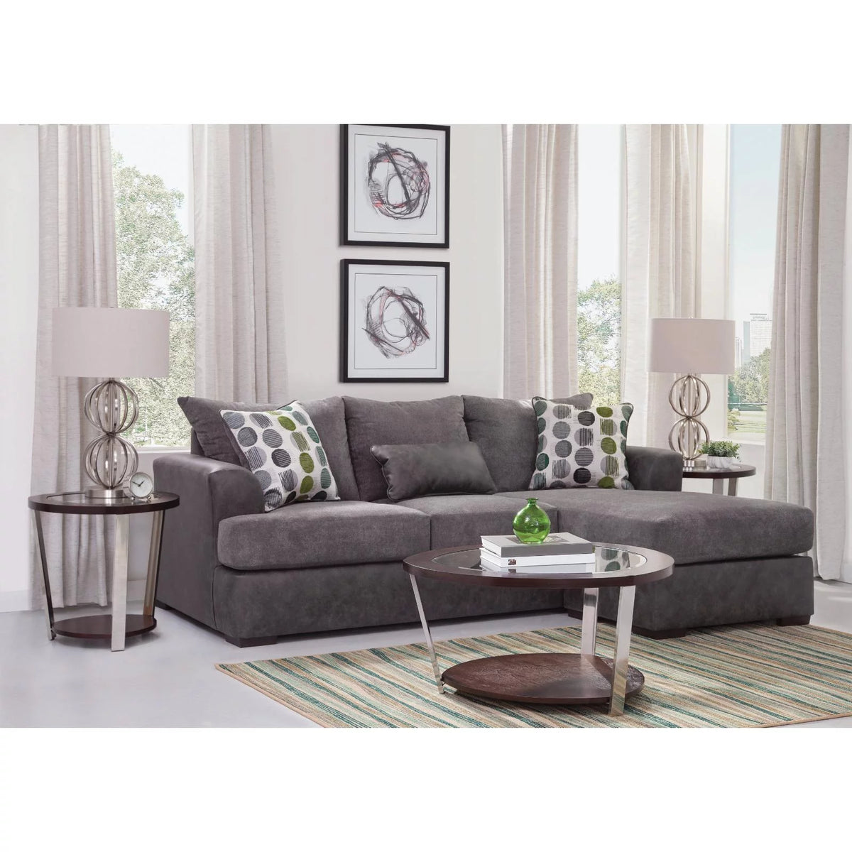 Dark Gray Modern Sofa with Chaise L900