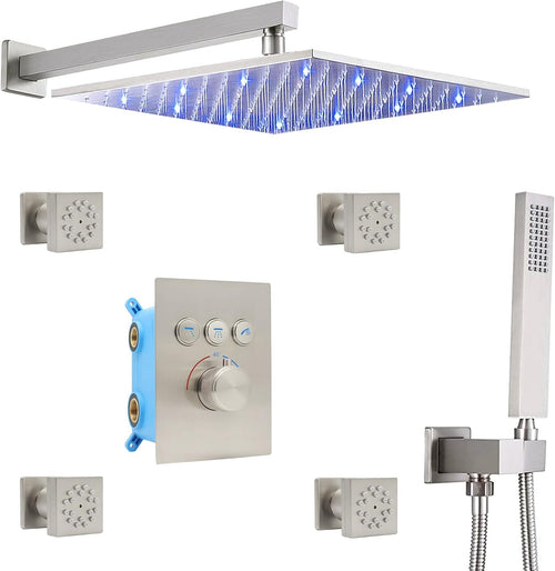 12 Inch Square LED Rain Shower System with Handheld and Full Body Jets B94825