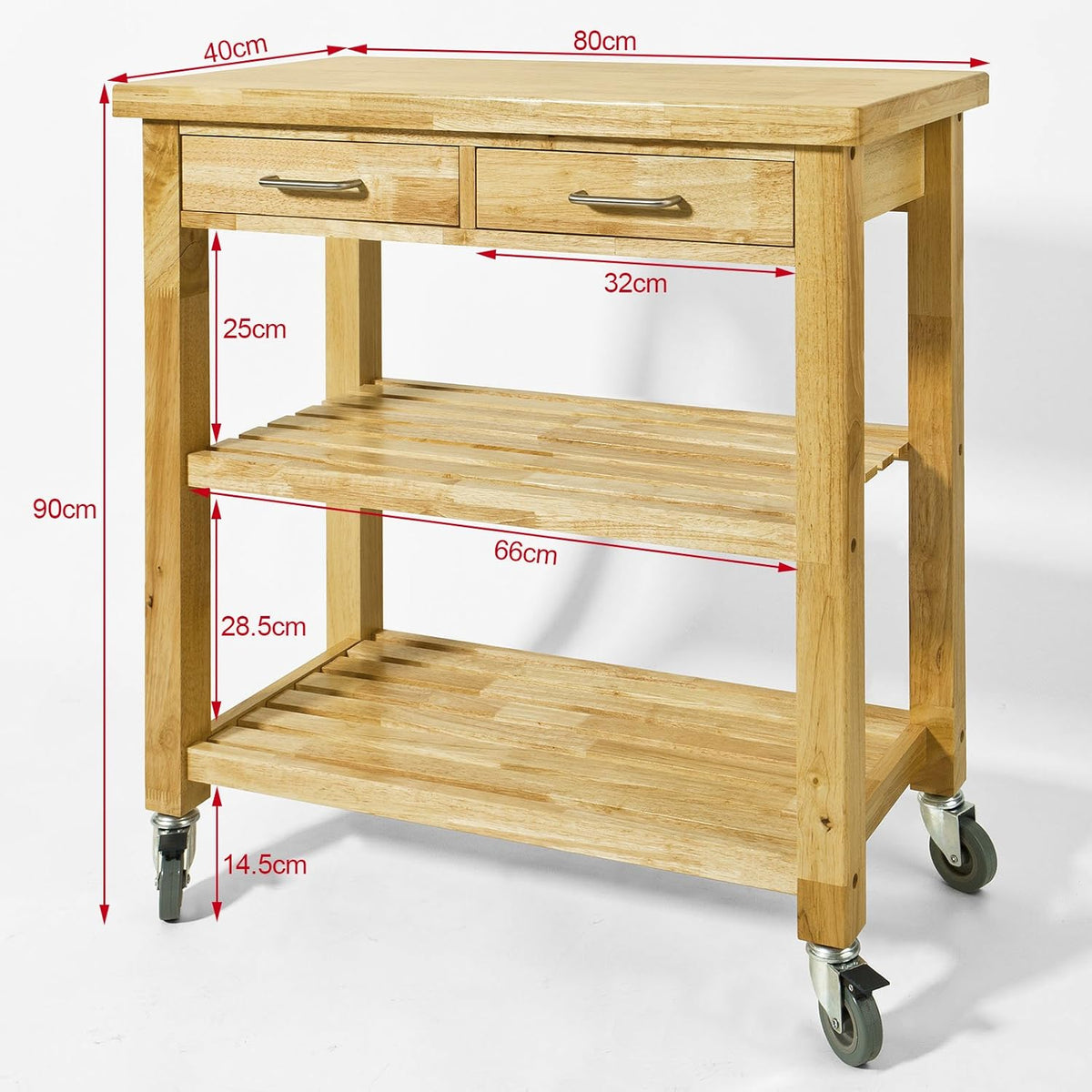 Kitchen Cart with Rubber Wood Top and Drawer S729013