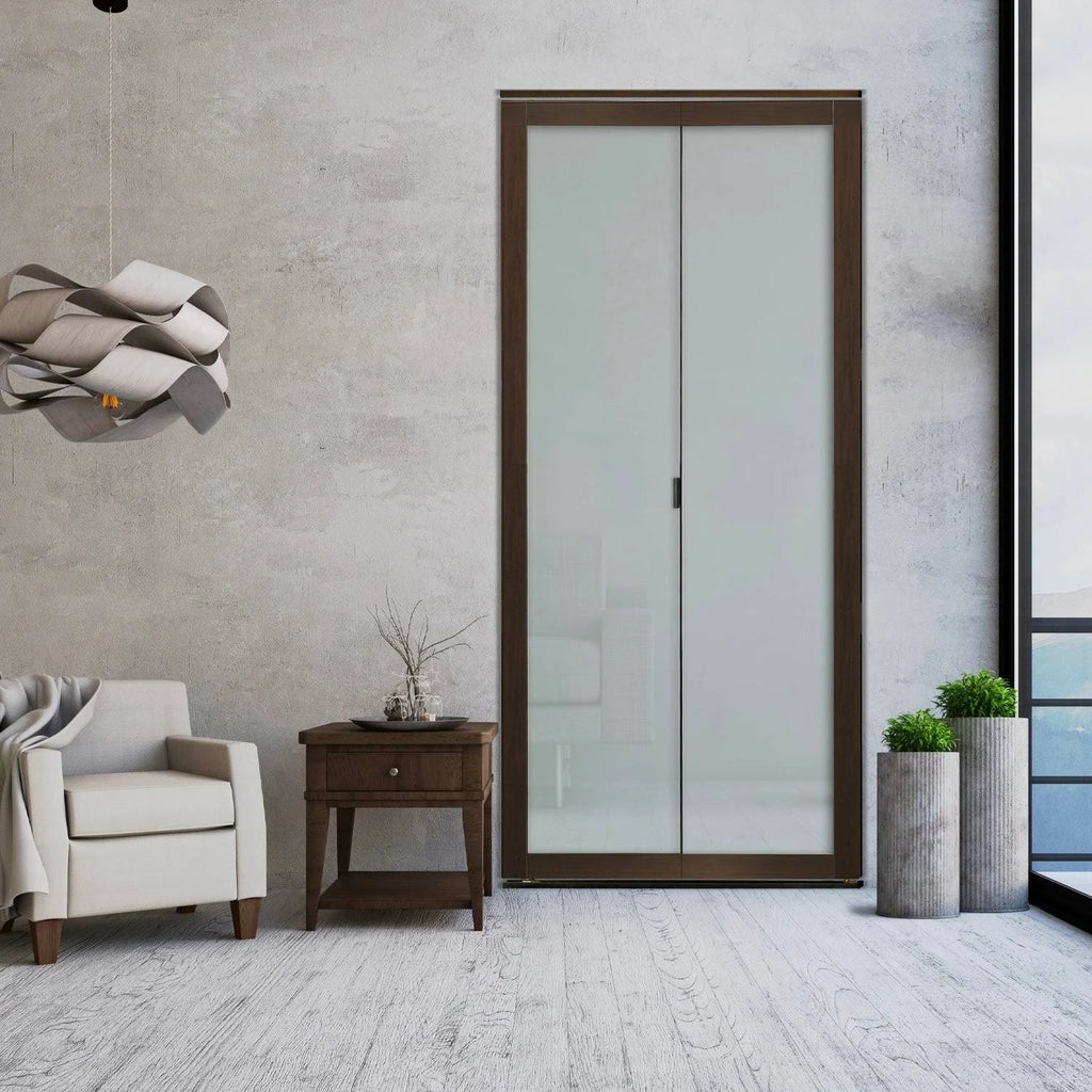 Mocha 1-Lite MDF Wood Frame Frosted Glass Interior Bi-Fold Closet Door O729742