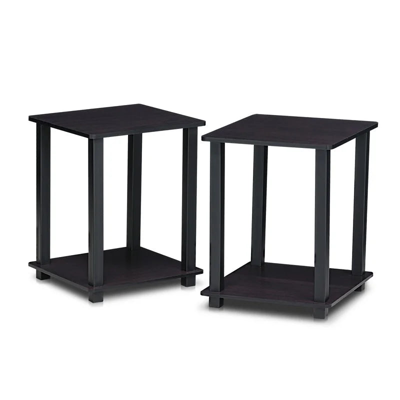 Set of Two Dark Walnut Black End Table C379