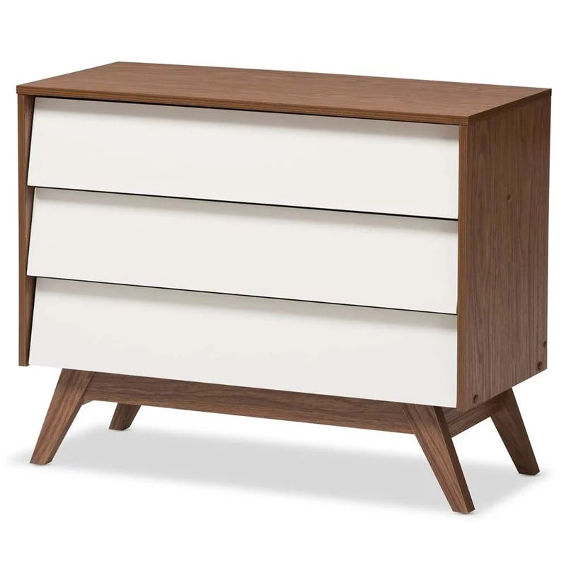 3 Piece Bedroom Set with Chest and 2 Nightstands in White and Walnut C4032