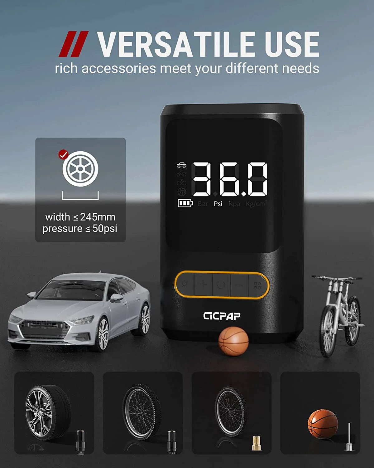 Portable Air Compressor 150PSI Cordless Tire Inflator with Digital Pressure Gauge V257