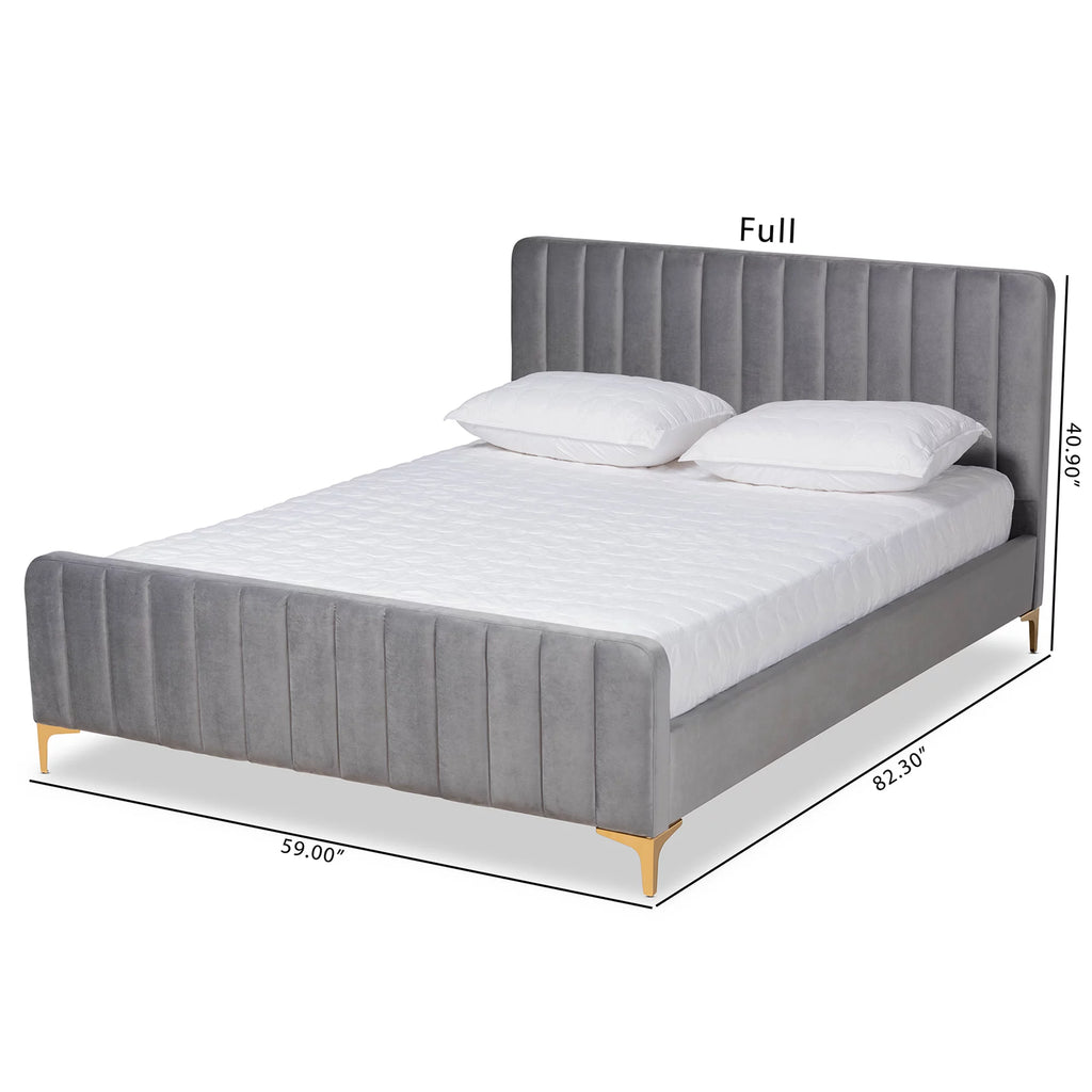 Light Grey Velvet Queen Size Platform Bed T19404