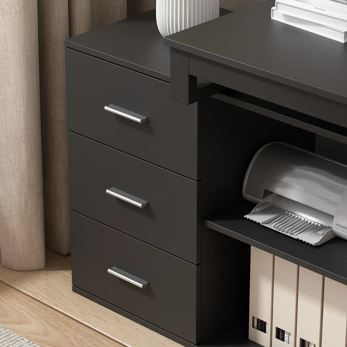 L-shaped Executive Desk with 3 Drawers Black H7207