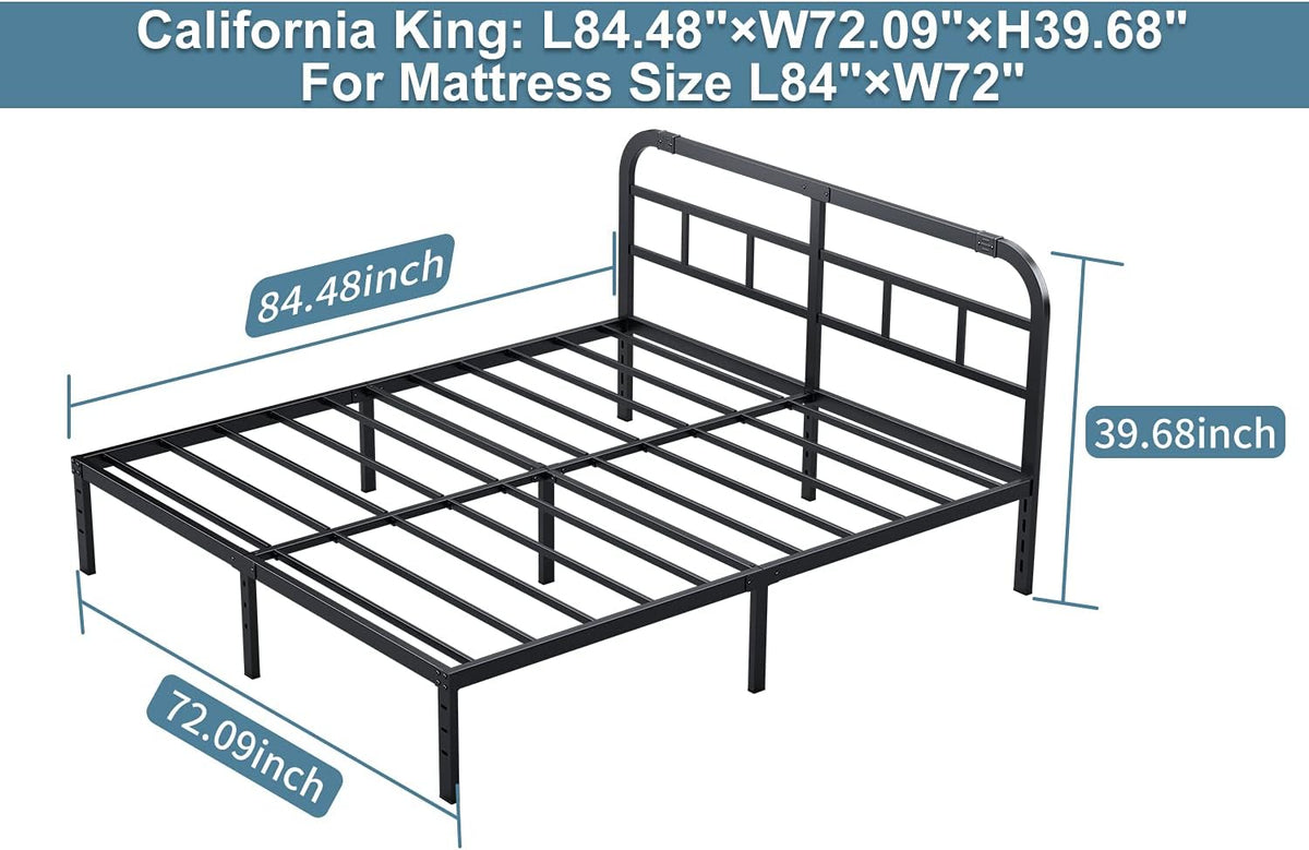 14” Heavy Duty Metal California King Bed Frame with Headboard T46280