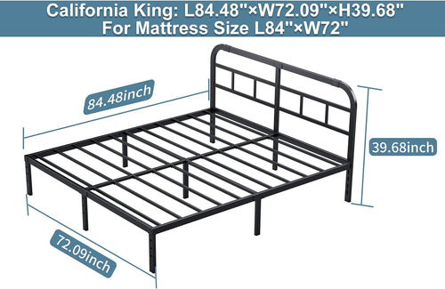 14” Heavy Duty Metal California King Bed Frame with Headboard T46280
