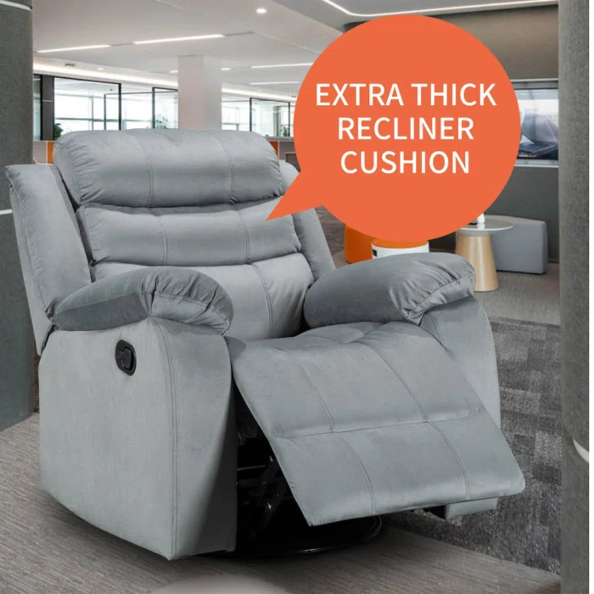 Gray Velvet Swivel Rocking Recliner Chair O2468