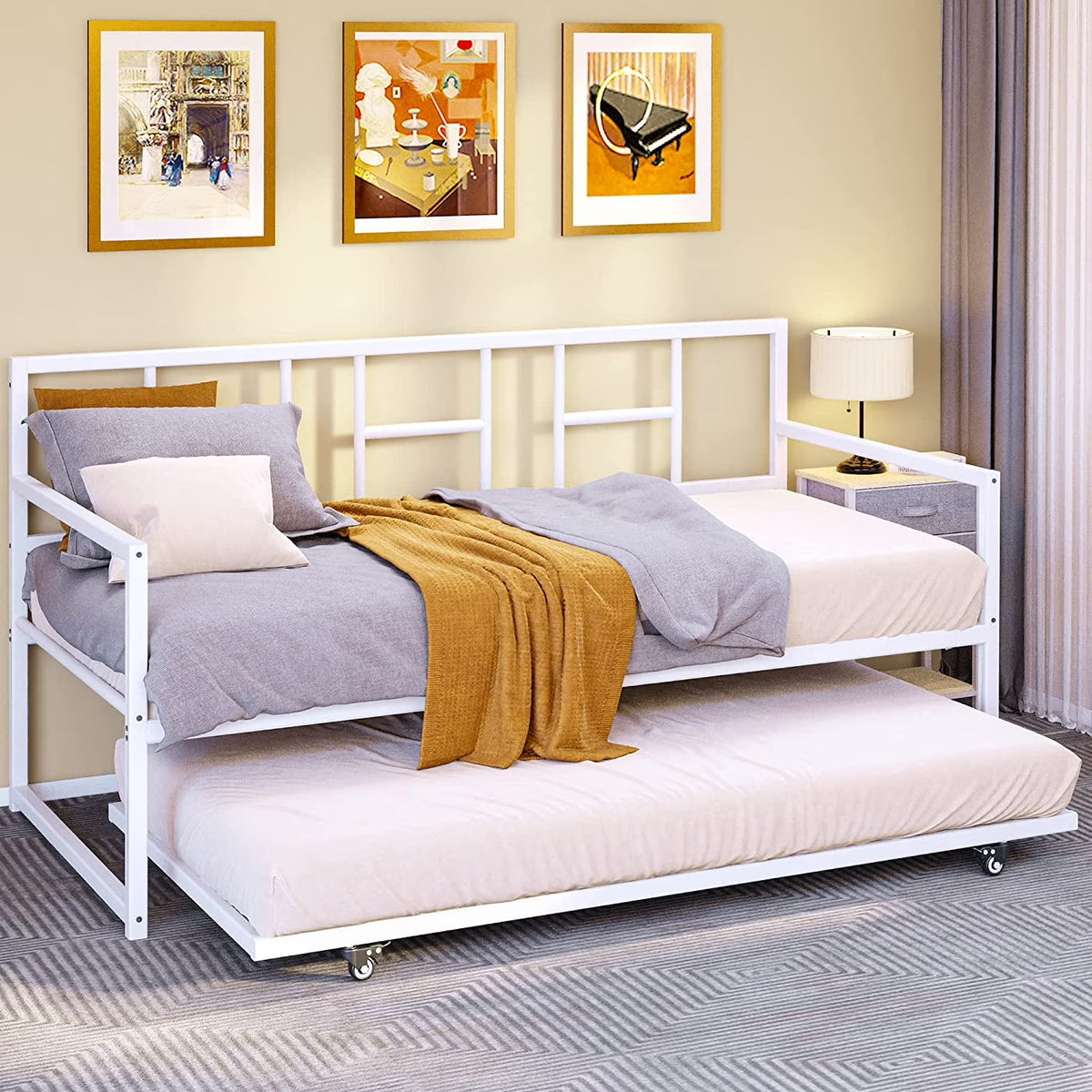 Twin Daybed with Pull Out Trundle Bed, White S916