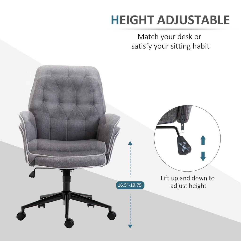 Linen Tufted Height Adjustable Swivel Office Chair X72306