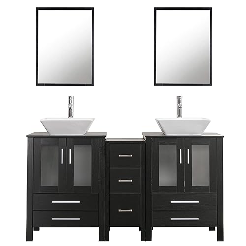 60" Double Bathroom Vanity with Porcelain White Sink X475059