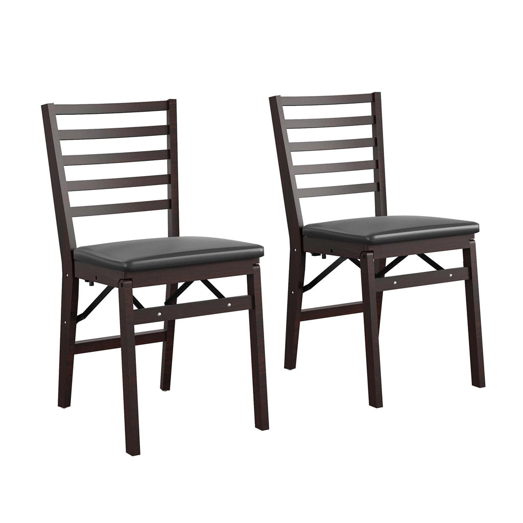 Dark Mahogany Wood Folding Chair with Vinyl Padded Seat, 2-Pack S79173