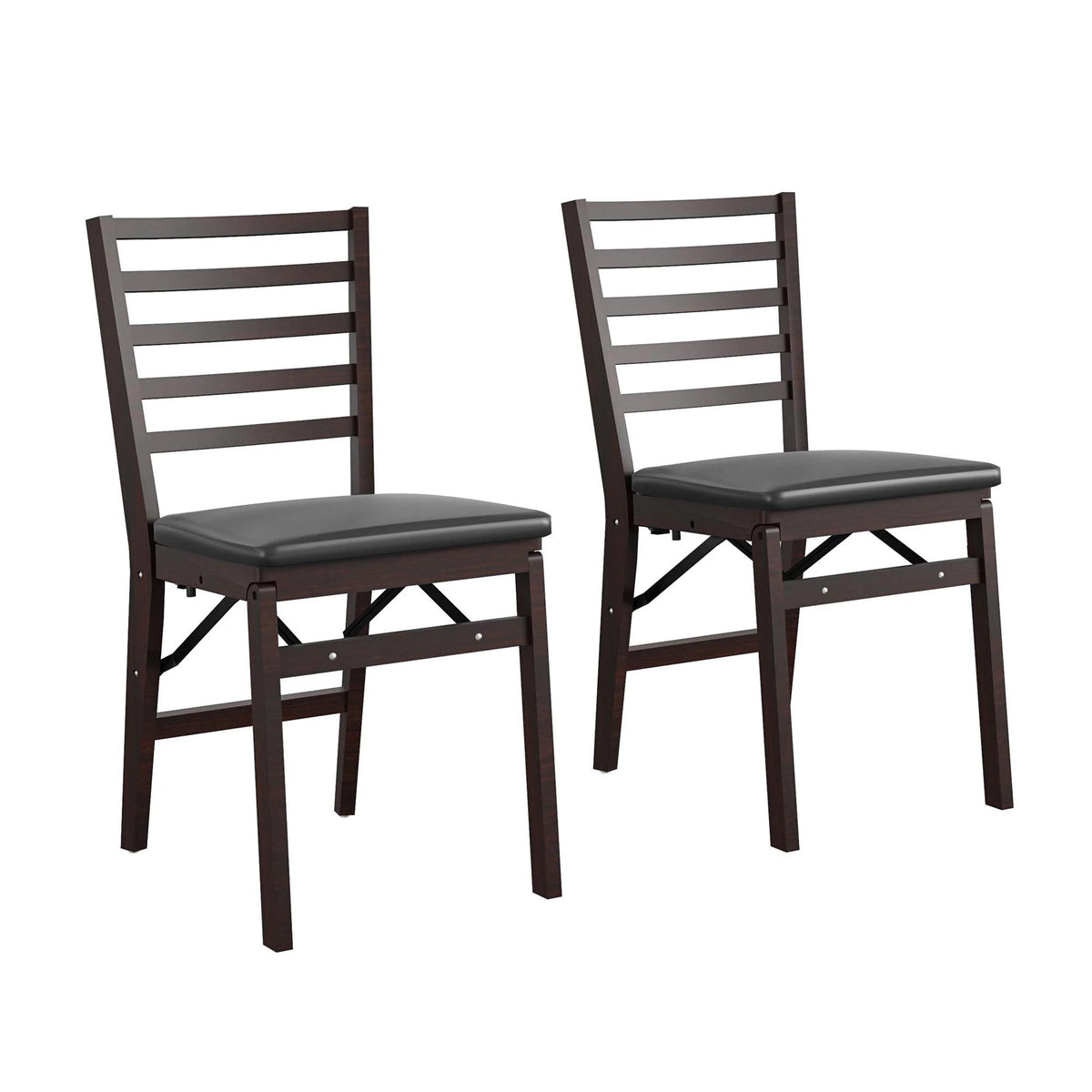 Dark Mahogany Wood Folding Chair with Vinyl Padded Seat, 2-Pack S79173