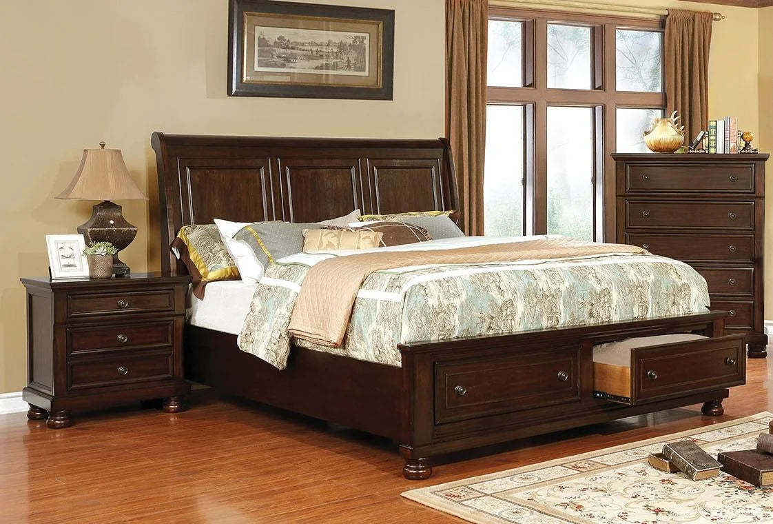 Brown Cherry Solid Wood 3pcs Bedroom Set I434984