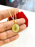 14K Gold Filled Virgen de Guadalupe Necklace Mariner Chain Round Medal 23x19 K3169