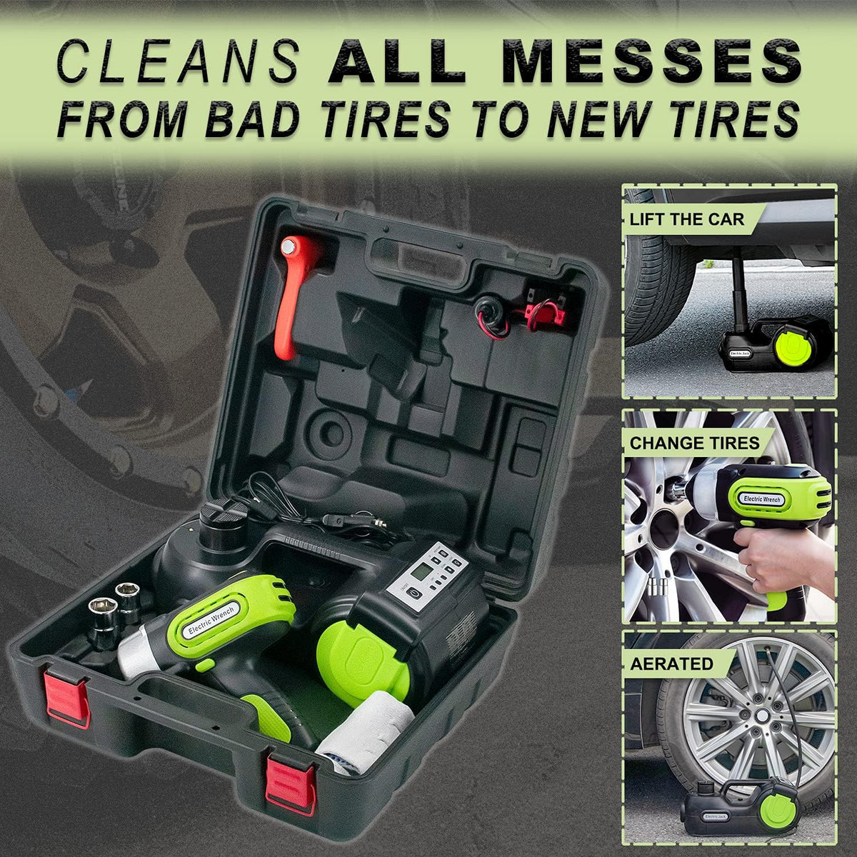 Electric Car Jack Kit 5 Ton 12V Hydraulic with Impact Wrench A7511