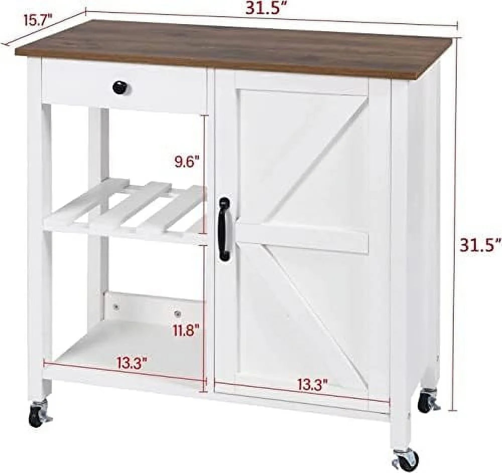 White Coffee Cart with Drawer and Cabinet X4147