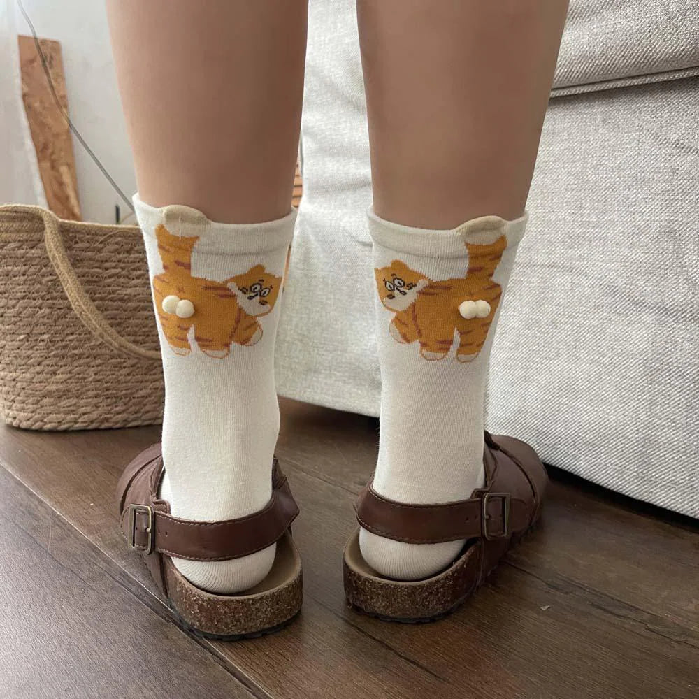 Cute Cat Cotton Socks with Pom Poms U10597