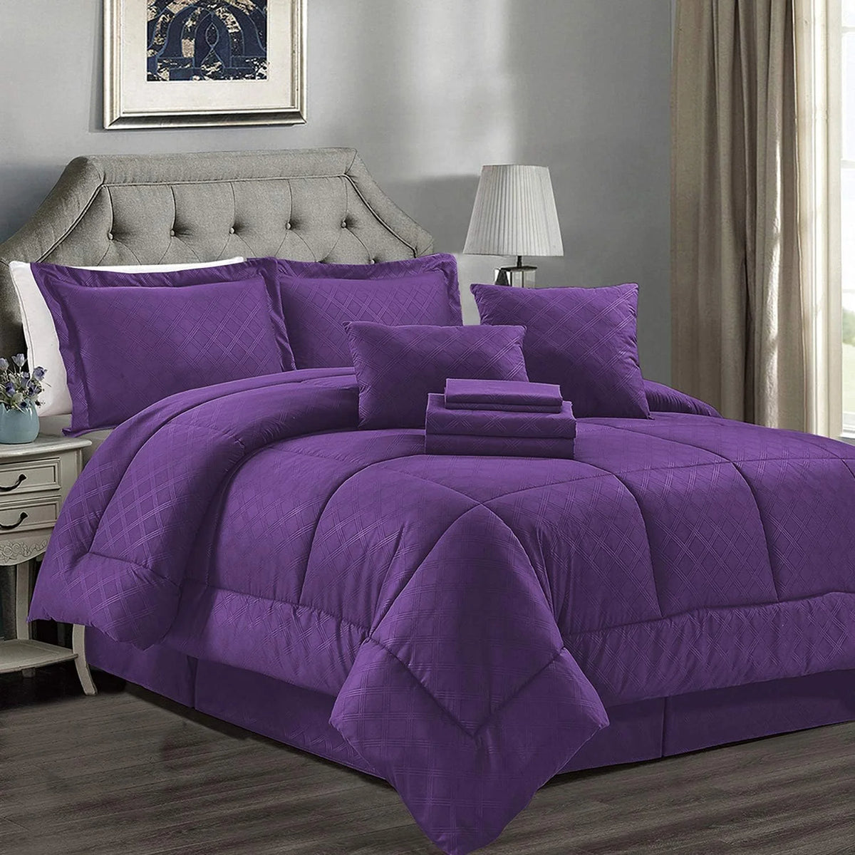 10 Piece Microfiber Comforter Set With Shams Purple V564183