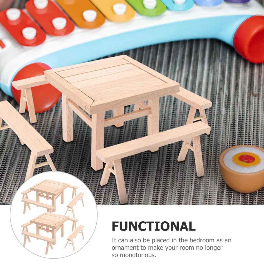 Kids Table and Chairs Mini Wooden Dollhouse Furniture Puzzle Toy Set R93963