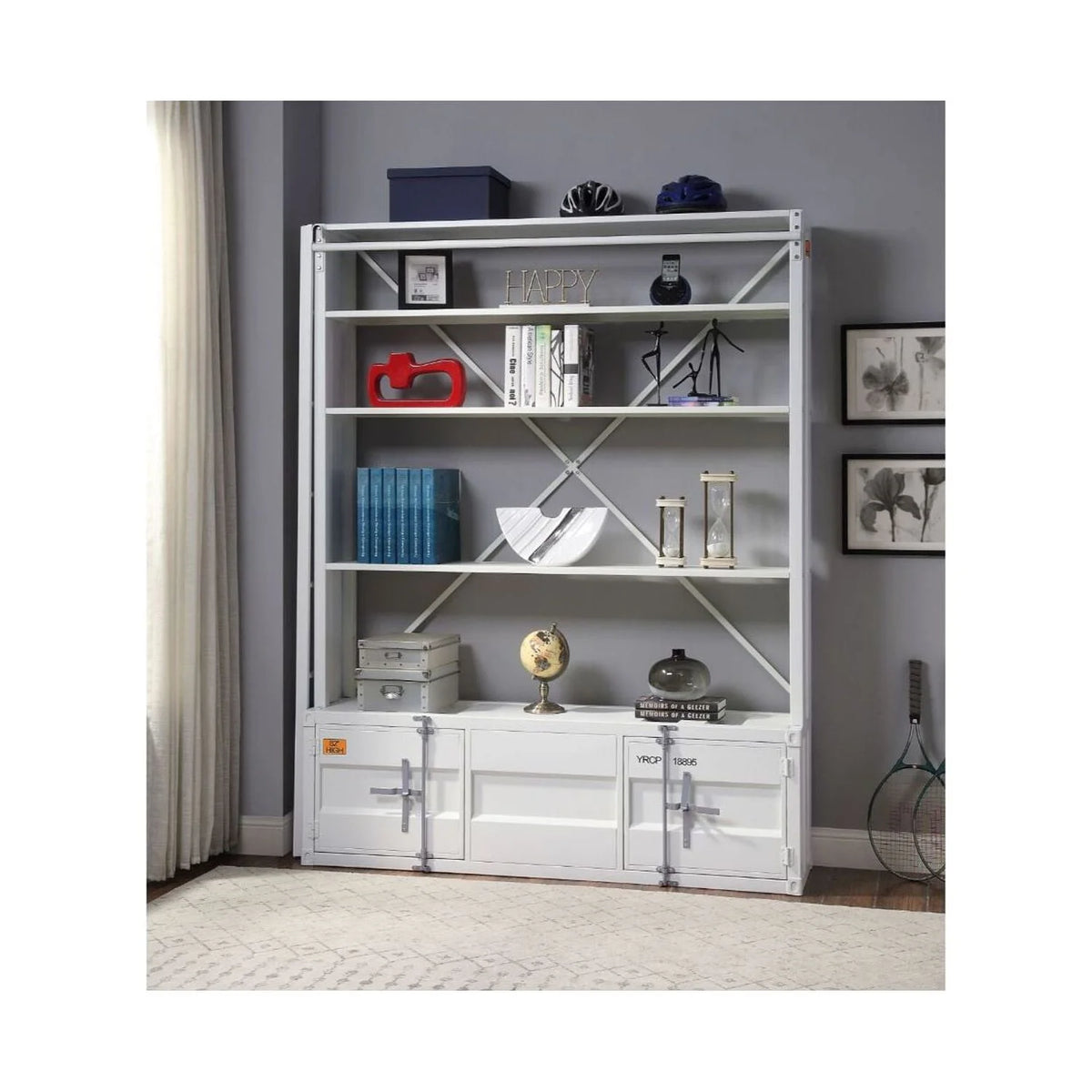 White Cargo Bookshelf & Ladder TV Stand H173880