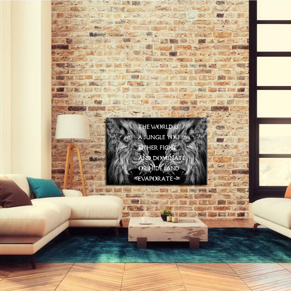 Black White Lion Canvas Framed Wall Art 24x36inch E283555