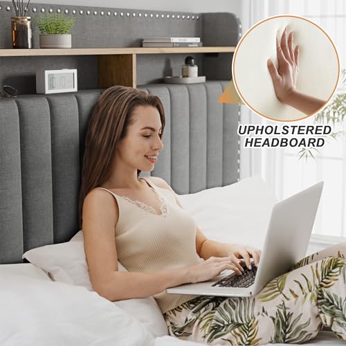 King Size Upholstered Platform Bed Frame with Storage Headboard and Drawers Y6582