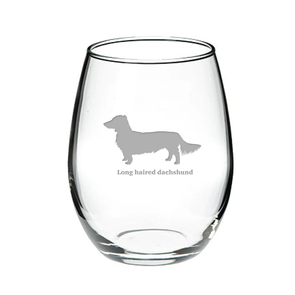 Long Haired Dachshund Stemless Red Wine Glass M891918