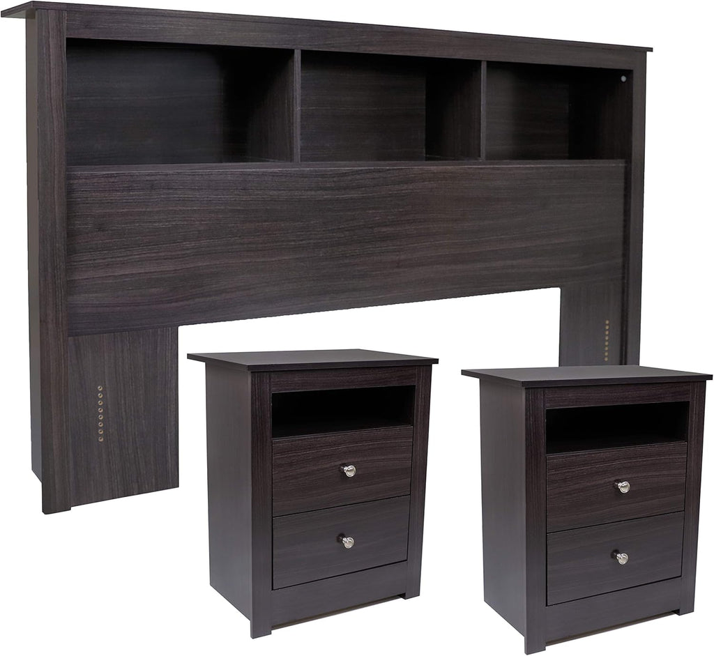 Queen Size Solid Black Wood Bookcase Headboard E661681