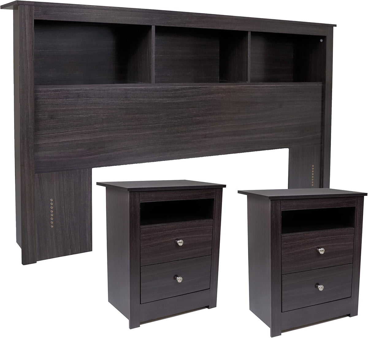 Queen Size Solid Black Wood Bookcase Headboard E661681