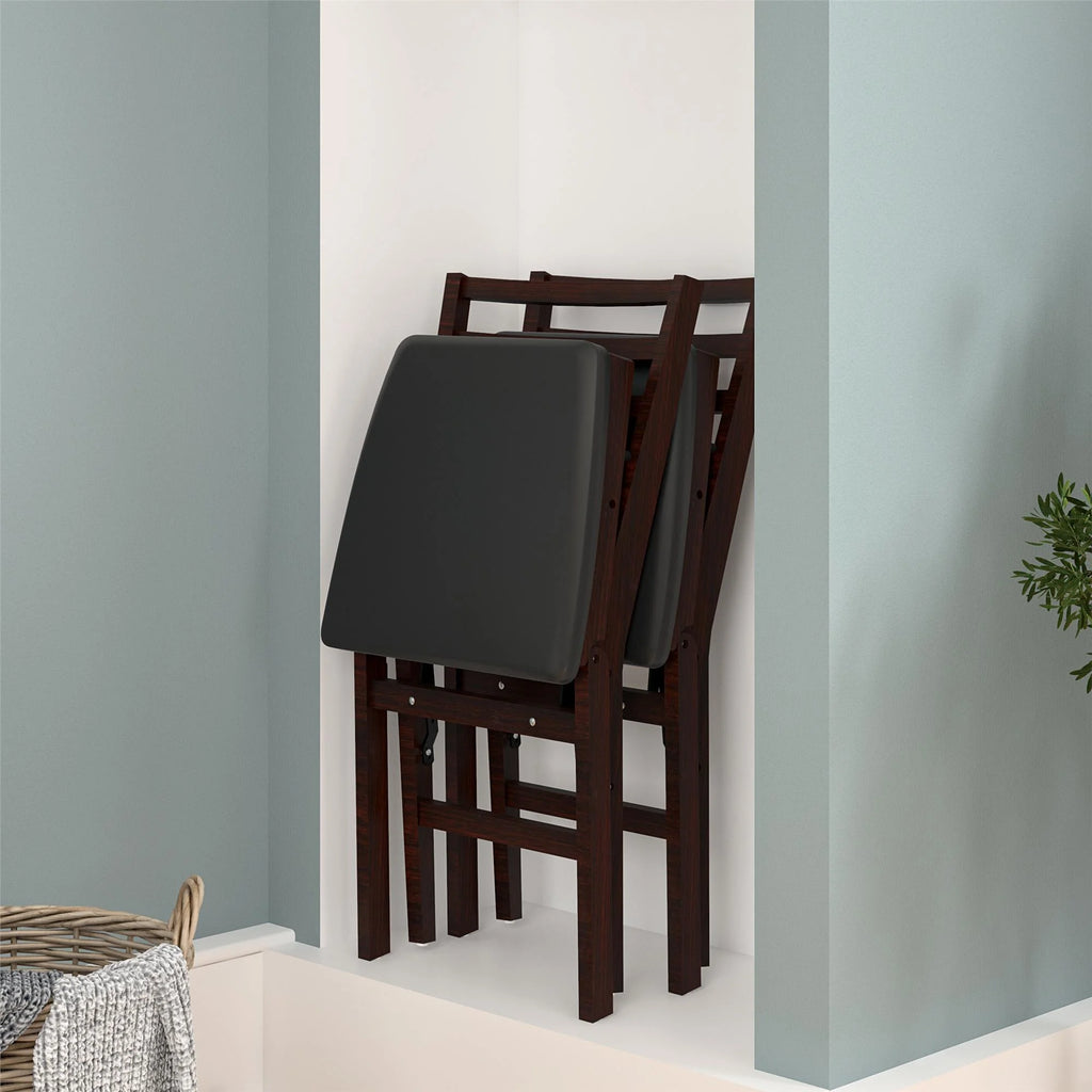 Dark Mahogany Wood Folding Chair with Vinyl Padded Seat, 2-Pack S79173