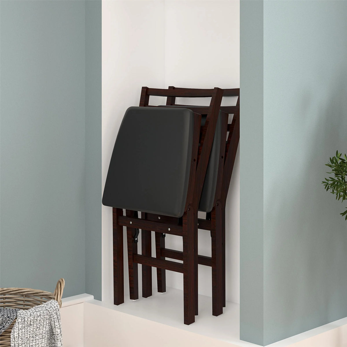 Dark Mahogany Wood Folding Chair with Vinyl Padded Seat, 2-Pack S79173