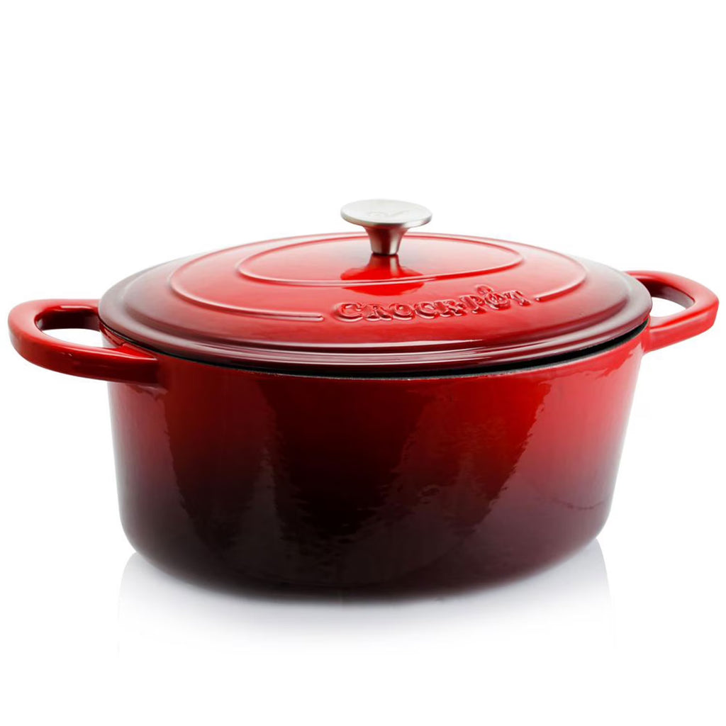 Red Enamel Cast Iron Covered Dutch Oven Slow Cooker S2659