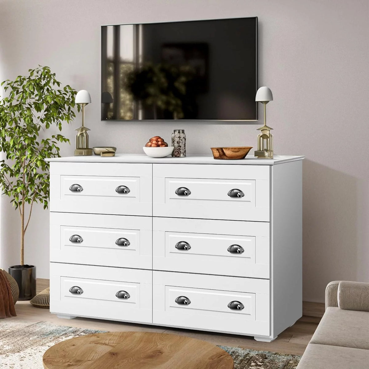 White 6 Drawer Wood Dresser Z92028