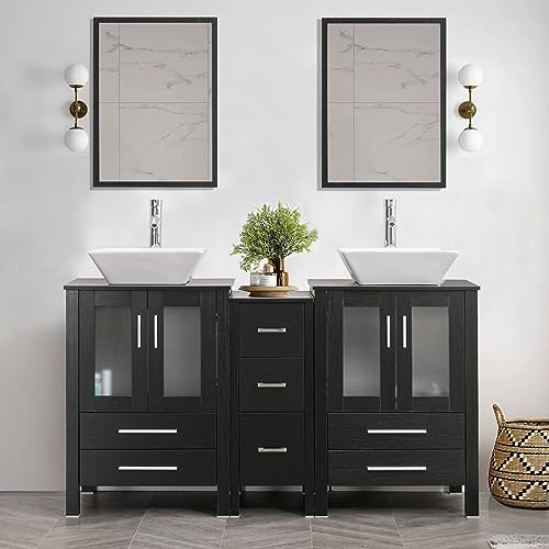 60" Double Bathroom Vanity with Porcelain White Sink X475059