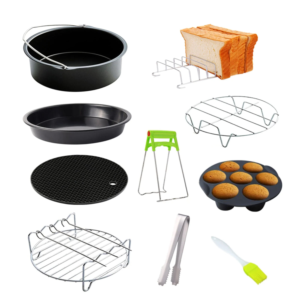 10Pcs Air Fryer Accessory Kit with Pizza Tray and Cupcake Mould Y719625