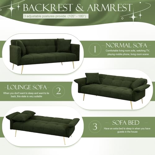 Beige Teddy Futon Sofa Bed with Memory Foam P8632