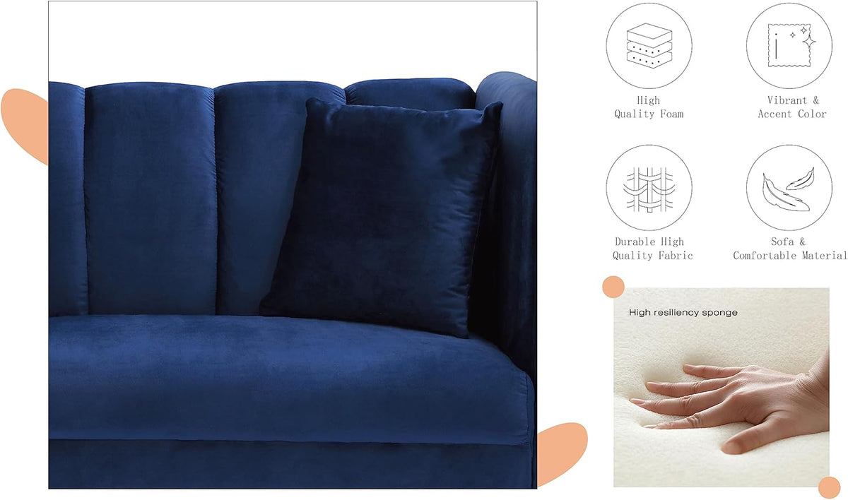 Navy Blue Velvet Tufted Futon Sofa J479338