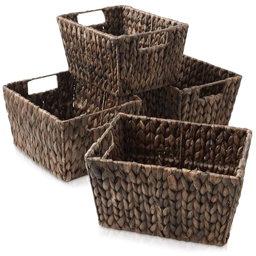 Set of 4 Natural Woven Storage Baskets with Handles C8889