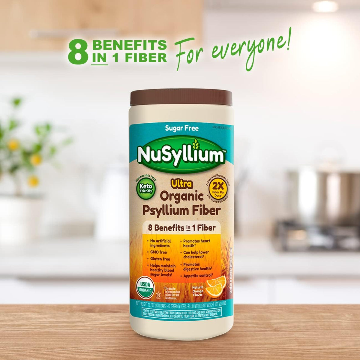 USDA Organic Psyllium Fiber Powder, Natural Orange, 42 Servings W66886