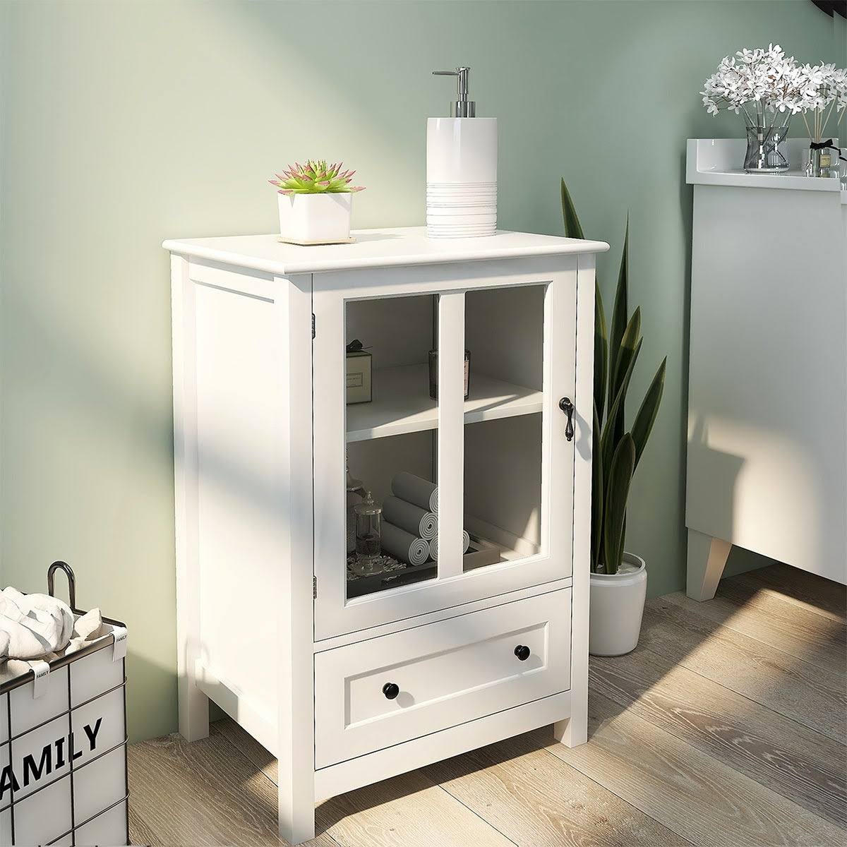 White Buffet Storage Cabinet with Glass Doors U50425