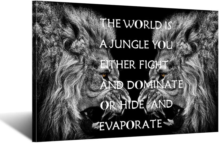 Black White Lion Canvas Framed Wall Art 24x36inch E283555