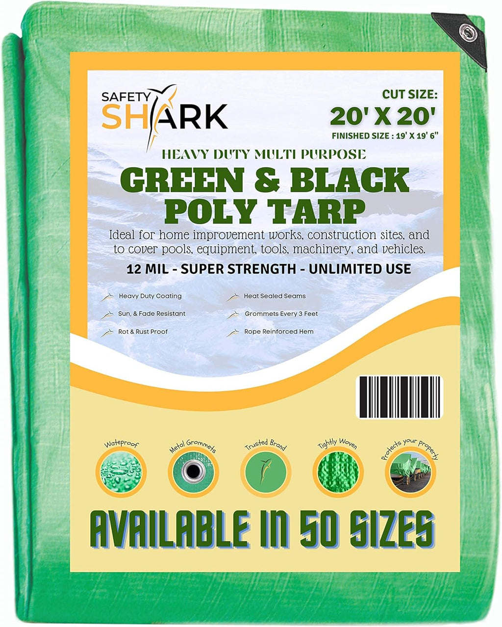 Heavy Duty Waterproof 20x20 Feet 5 Mil Poly Tarp with Metal Grommets X660