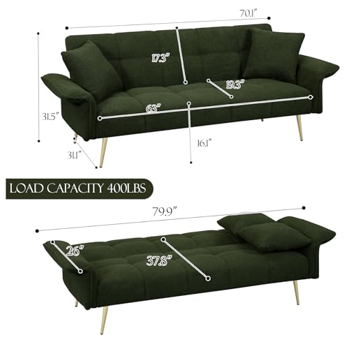 Beige Teddy Futon Sofa Bed with Memory Foam P8632