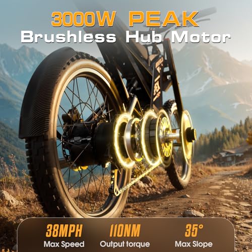 Electric Dirt Bike with 1440Wh Battery 30AH, 25 Inch Fat Tire J976793