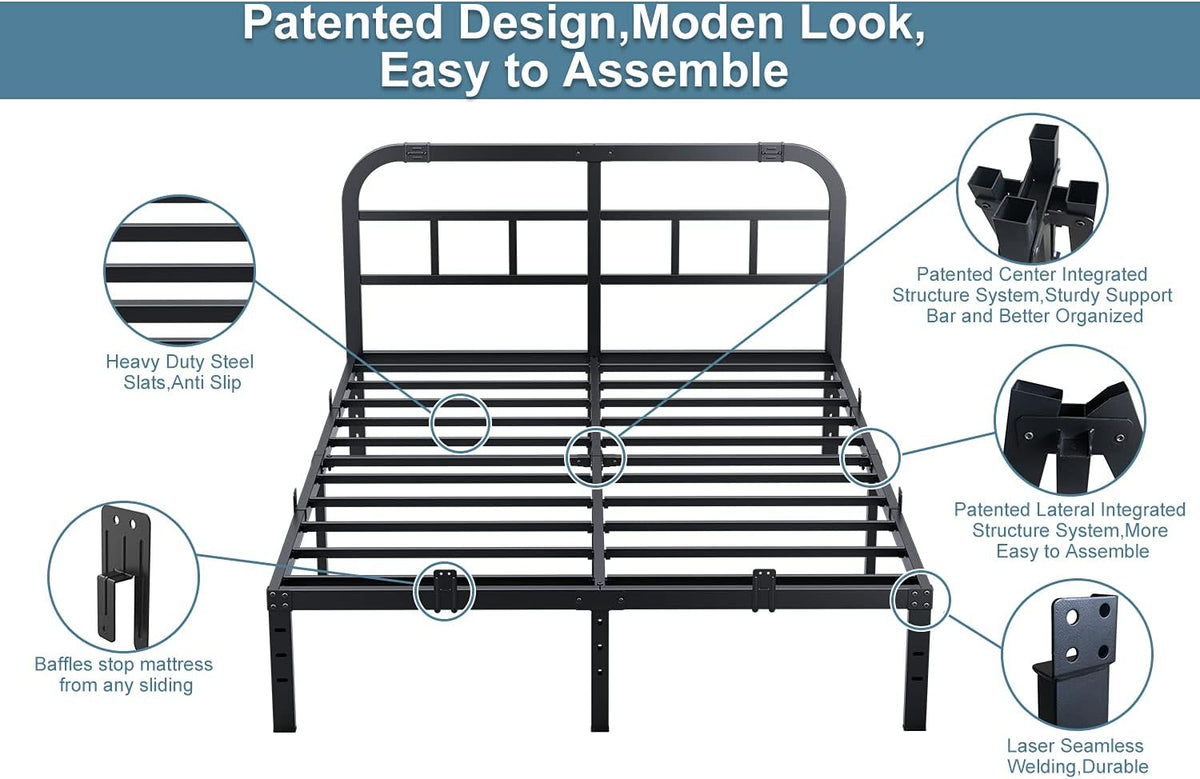 14” Heavy Duty Metal California King Bed Frame with Headboard T46280