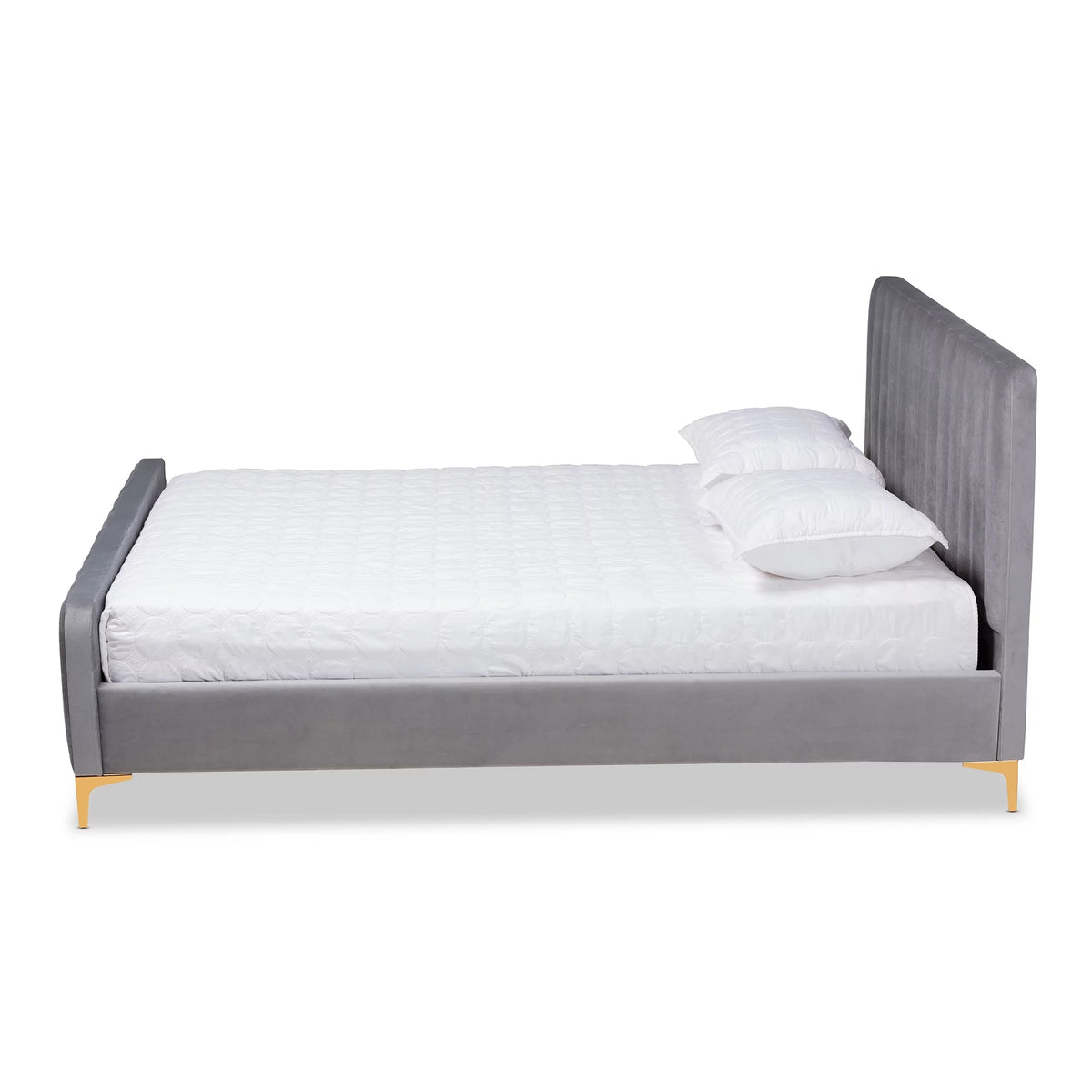 Light Grey Velvet Queen Size Platform Bed T19404